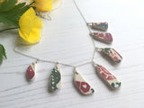 Sea Pottery Blue Necklace - Red Green Flowers