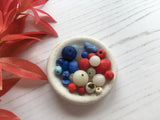 17+ Mudlarking Beads on Sea Pottery Base - Red White Blue mix