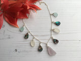 Sea Foam White Lavender Abalone Bead Necklace - Sea Glass Sterling Silver