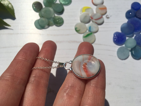 ULTRA RARE Japanese Sea Glass Ohajiki with hand symbol, Flat Marble Necklace, Beach Found Japan Sea Glass