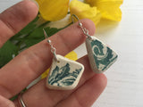 Sea pottery earrings - Green Transferware