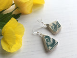 Sea pottery earrings - Green Transferware