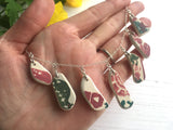 Sea Pottery Blue Necklace - Red Green Flowers