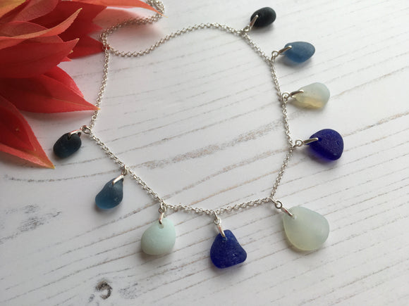 Oceanic Shades Sea Glass Necklace, Blue Opalescent - Seaham 18