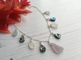 Sea Foam White Lavender Abalone Bead Necklace - Sea Glass Sterling Silver