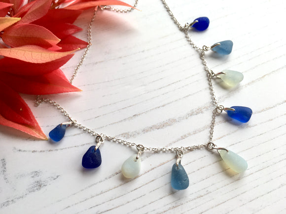 Oceanic Shades Sea Glass Necklace, Opalescent Blue - Seaham 18