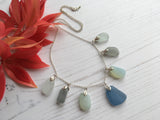 Pastel Blue Grey Opalescent Shades Sea Glass Necklace - 22' Sterling Silver