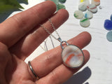 ULTRA RARE Japanese Sea Glass Ohajiki with hand symbol, Flat Marble Necklace, Beach Found Japan Sea Glass