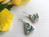 Sea pottery earrings - Green Transferware