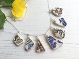 Sea Pottery Blue Black Spongeware Necklace 18” Sterling Silver