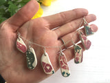 Sea Pottery Blue Necklace - Red Green Flowers