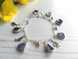 Scottish Sea Pottery Blue Bracelet - 7” plus 1” Sterling Silver