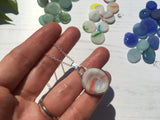 ULTRA RARE Japanese Sea Glass Ohajiki with hand symbol, Flat Marble Necklace, Beach Found Japan Sea Glass