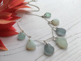 Grey Opalescent Sea Foam Shades Sea Glass Necklace - 22' Sterling Silver
