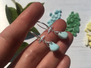 Milk Sea Glass Earrings, Light blue angel wing earrings sterling silver