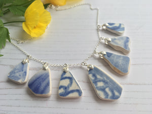 Sea Pottery Blue Necklace - Watercolour 18” Sterling Silver