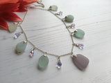 Lavender Opalescent Sea Foam Alexandrite Bead Necklace - Sea Glass Sterling Silver