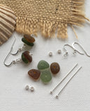 Green Brown Sea Glass Stacker Earrings - sterling silver