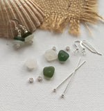 White Green Sea Glass Stacker Earrings - DIY Kit available - sterling silver