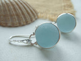 Japanese Sea Glass Marble Earrings, Geometric Sterling Silver Light Blue