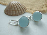 Japanese Sea Glass Marble Earrings, Geometric Sterling Silver Light Blue