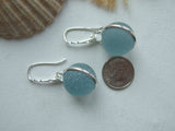 Japanese Sea Glass Marble Earrings, Geometric Sterling Silver Light Blue