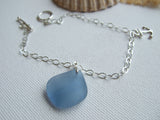 Bracelet with Blue Sea Glass Pendant, Anchor Charm, sterling silver 8"