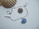 Bracelet with Blue Sea Glass Pendant, Anchor Charm, sterling silver 8"