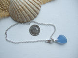 Bracelet with Light Blue Sea Glass Pendant, sterling silver 8.5"