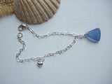 Light Blue Sea Glass Bracelet, Heart Charm and Chain, sterling silver 7.5"