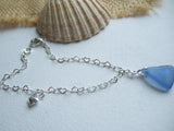 Light Blue Sea Glass Bracelet, Heart Charm and Chain, sterling silver 7.5"