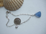 Light Blue Sea Glass Bracelet, Heart Charm and Chain, sterling silver 7.5"