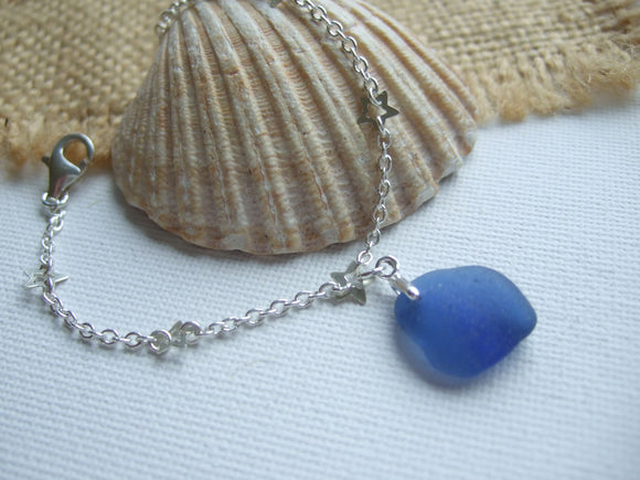 blue beach glass bracelet with star chain