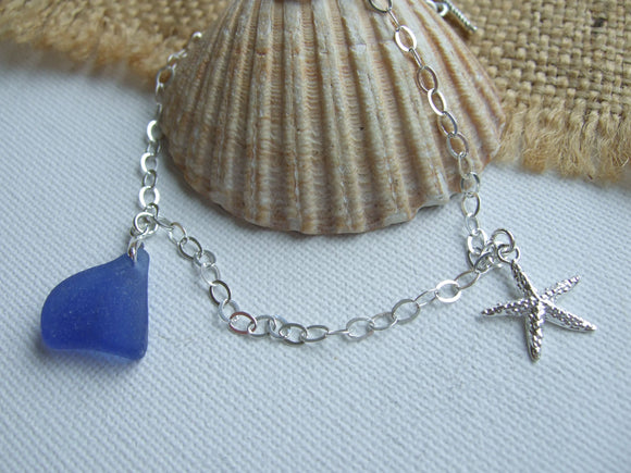 blue scottish sea glass bracelet with starfish charm