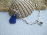 Heart Chain with Blue Sea Glass Pendant, sterling silver 7"