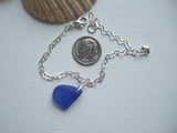Heart Chain with Blue Sea Glass Pendant, sterling silver 7"