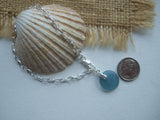 Japanese Sea Glass Ohajiki Bracelet, Flat Marble Charm Bracelet 7" Sterling