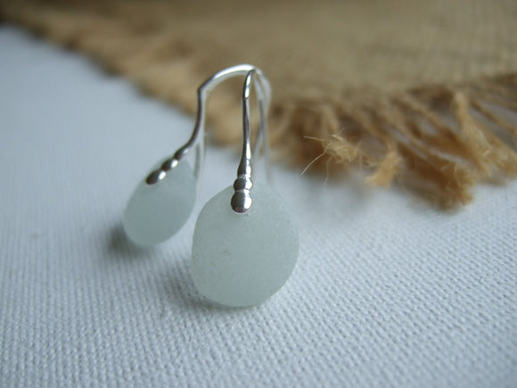 white elegant sea glass earrings