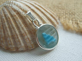 Japanese Sea Glass Ohajiki, Flat Marble Necklace, white and turquoise