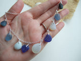 Oceanic Shades Sea Glass Necklace, Blue Opalescent - Seaham 18" Sterling Silver