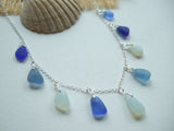 Oceanic Shades Sea Glass Necklace, Opalescent Blue - Seaham 18" Sterling Silver