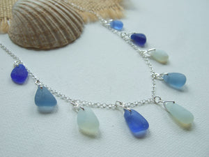 Oceanic Shades Sea Glass Necklace, Opalescent Blue - Seaham 18" Sterling Silver