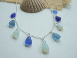 Oceanic Shades Sea Glass Necklace, Opalescent Blue - Seaham 18" Sterling Silver