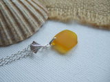 Yellow Sea Glass Leaf Necklace - Spanish sea glass pendant