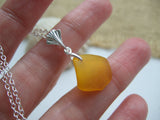 Yellow Sea Glass Leaf Necklace - Spanish sea glass pendant