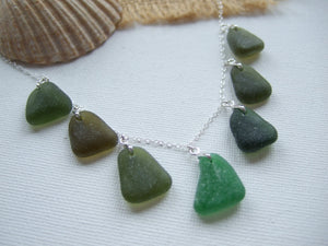 green sea glass necklace 18" sterling silver scottish