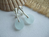 Sea foam sea glass, sterling silver earrings - clip on, clip-ons non pierced ears