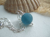 Japanese Sea Glass Marble Bracelet, Sterling Silver 7", teal aqua sea foam