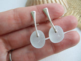 Sea foam sea glass, sterling silver earrings - clip on, clip-ons non pierced ears