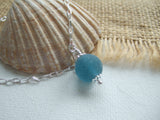 Japanese Sea Glass Marble Bracelet, Sterling Silver 7", teal aqua sea foam